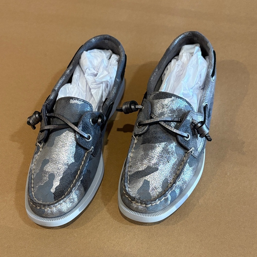 Sperry Gray and silver Camouflage Boat Shoes